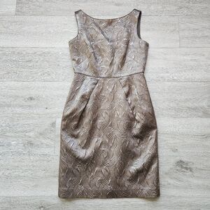 Banana Republic Brown Metallic Dress Womens 8p Sleeveless Bronze Pewter Textured